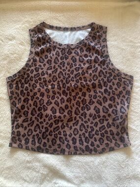 Shein Tank Top Womens Tan Black Leopard Print Sleeveless Size Large NEW